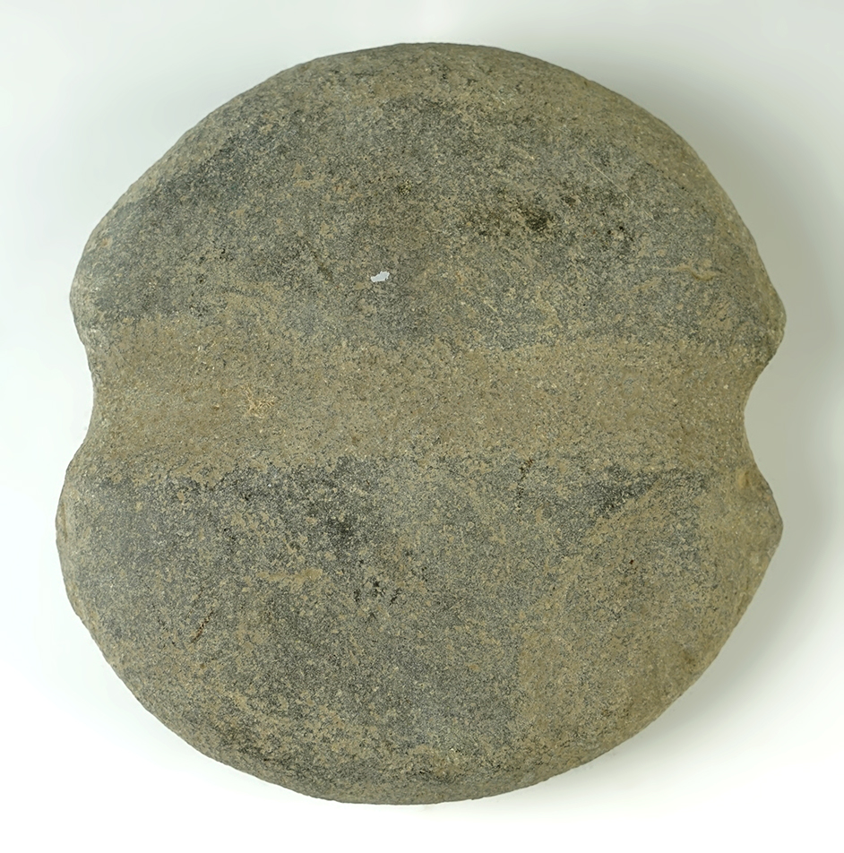 6 1/2" Stone Net Weight that is grooved and notched. Found in Oregon.