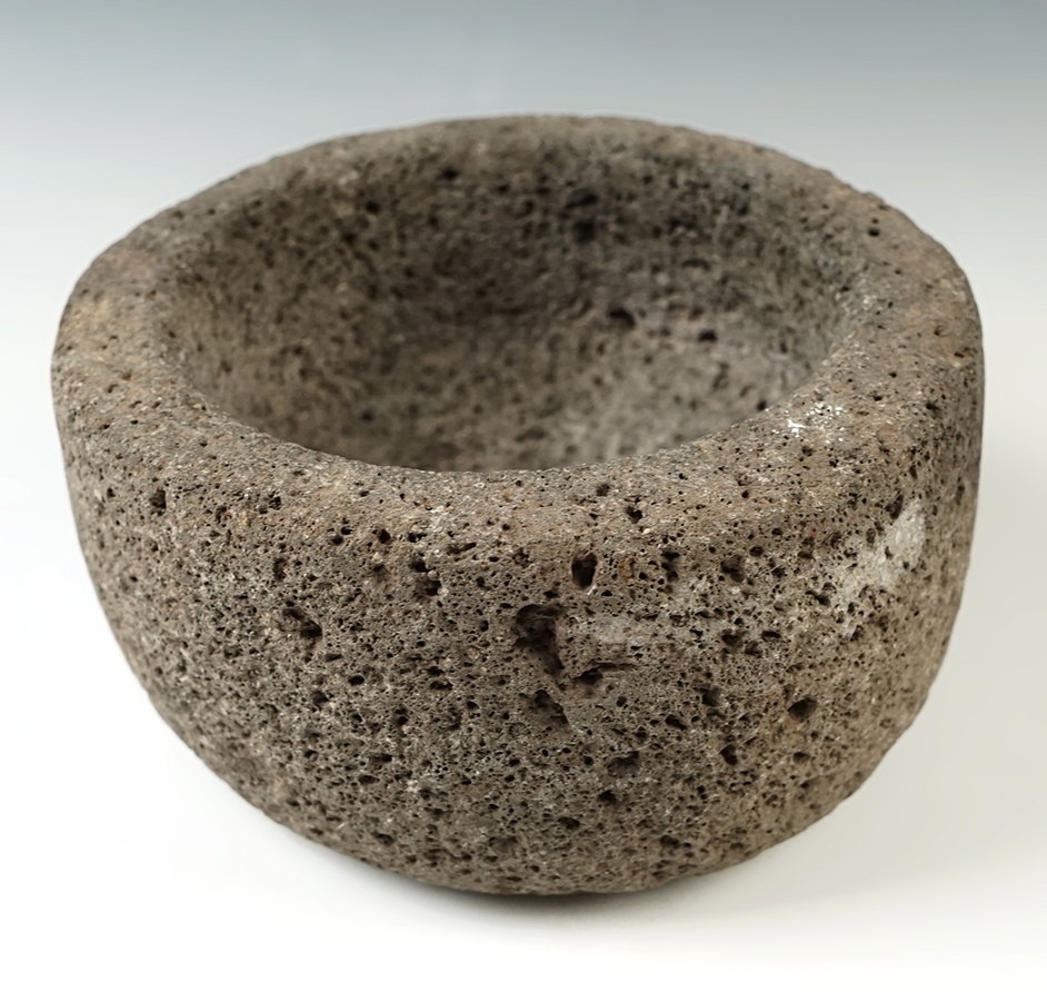 Well styled 6 1/4" wide by 3 1/8" tall Lava Stone Bowl recovered in the Western U.S.