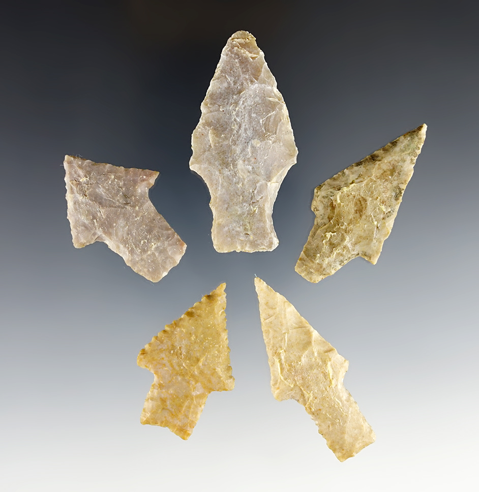 Set of 5 Texas points in good condition. The largest is 2 3/16".