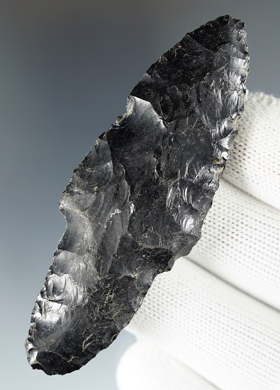 3 1/8" Parman nicely made from patinated Obsidian. Found in Lake Co., Oregon.