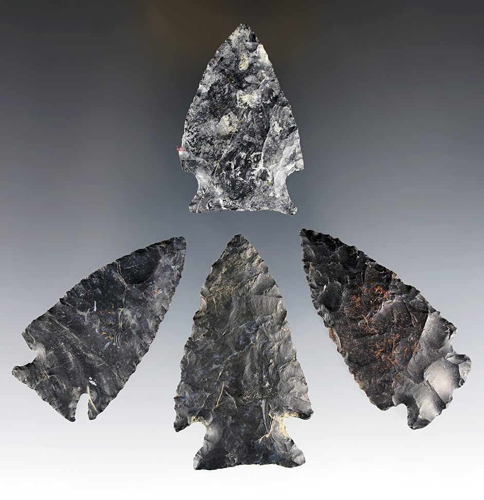 Set of 4 nice Ohio points made from Coshocton Flint. All are in good condition.