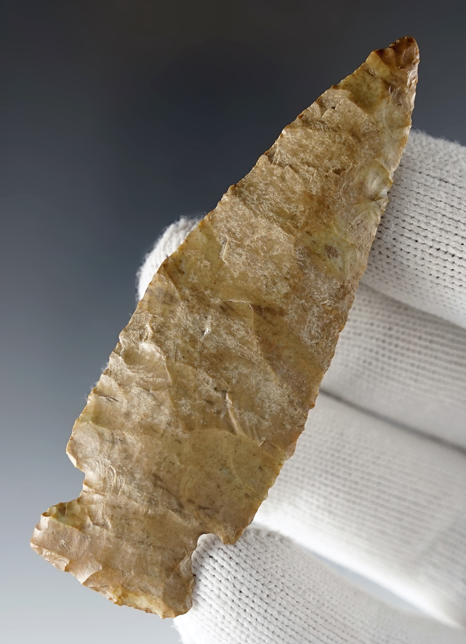 Colorful 3 1/16" Cornernotch found in Scott Co., Missouri. Thin & well made piece. Ex. Sherer.