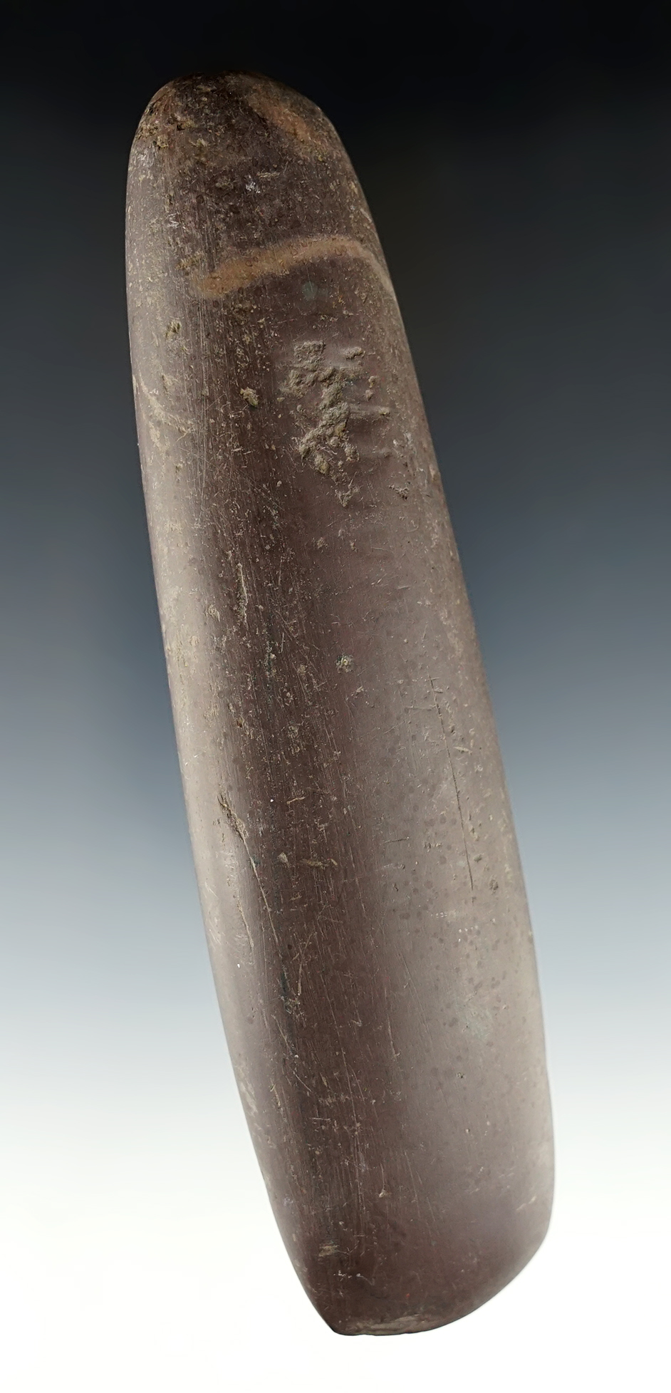 Exceptional 6 9/16" Celt made from red Slate. Found in the Cedarville area, Greene Co., Ohio.