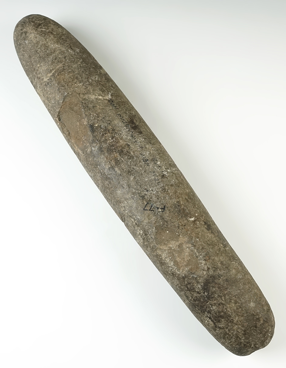 15" Roller Pestle made from Hardstone. Found in New Washington, Clark Co., Indiana.