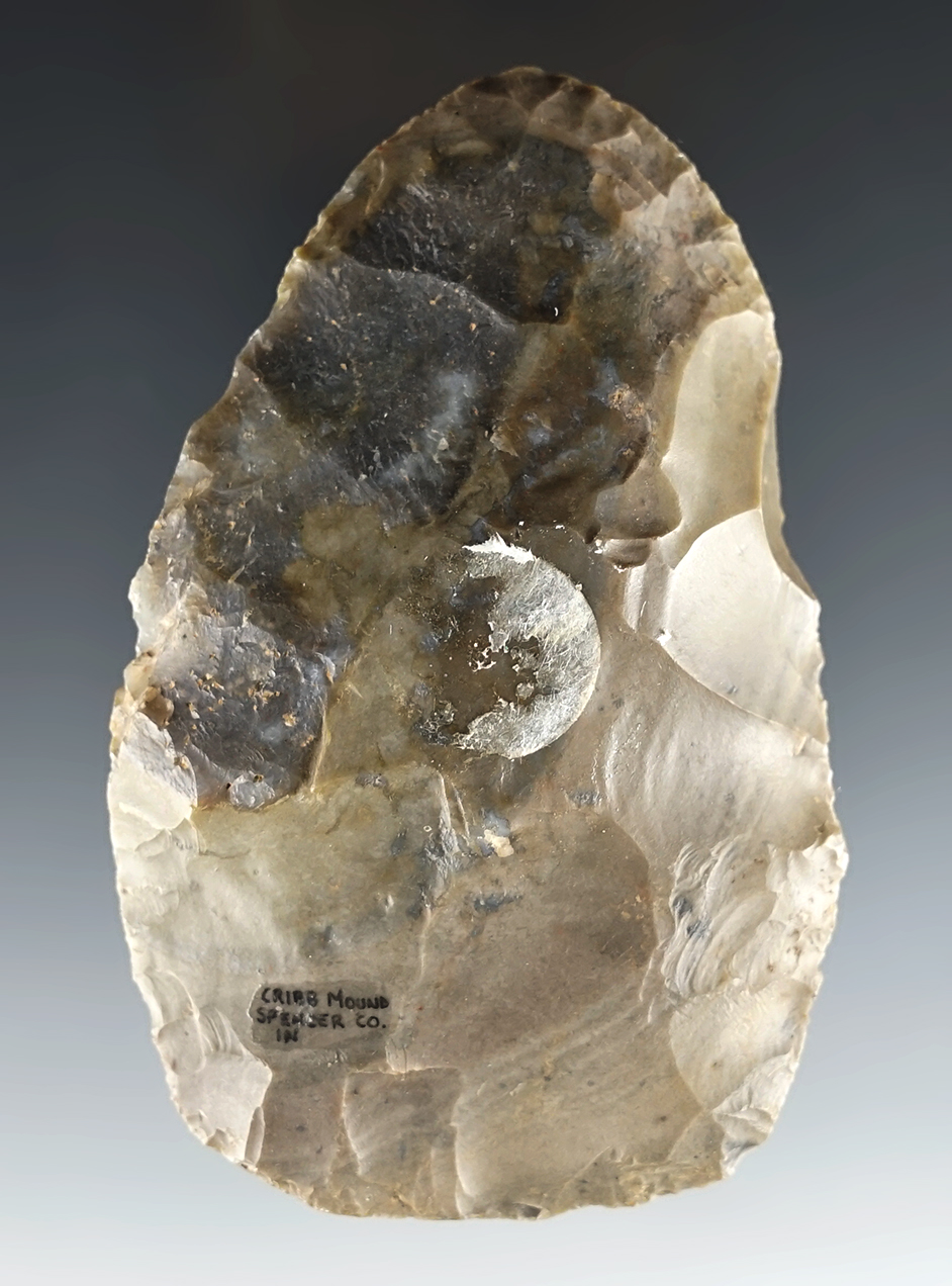 Patinated 3 5/8" Crib Mound Blade found by Art Gerber in Spencer Co., Indiana.