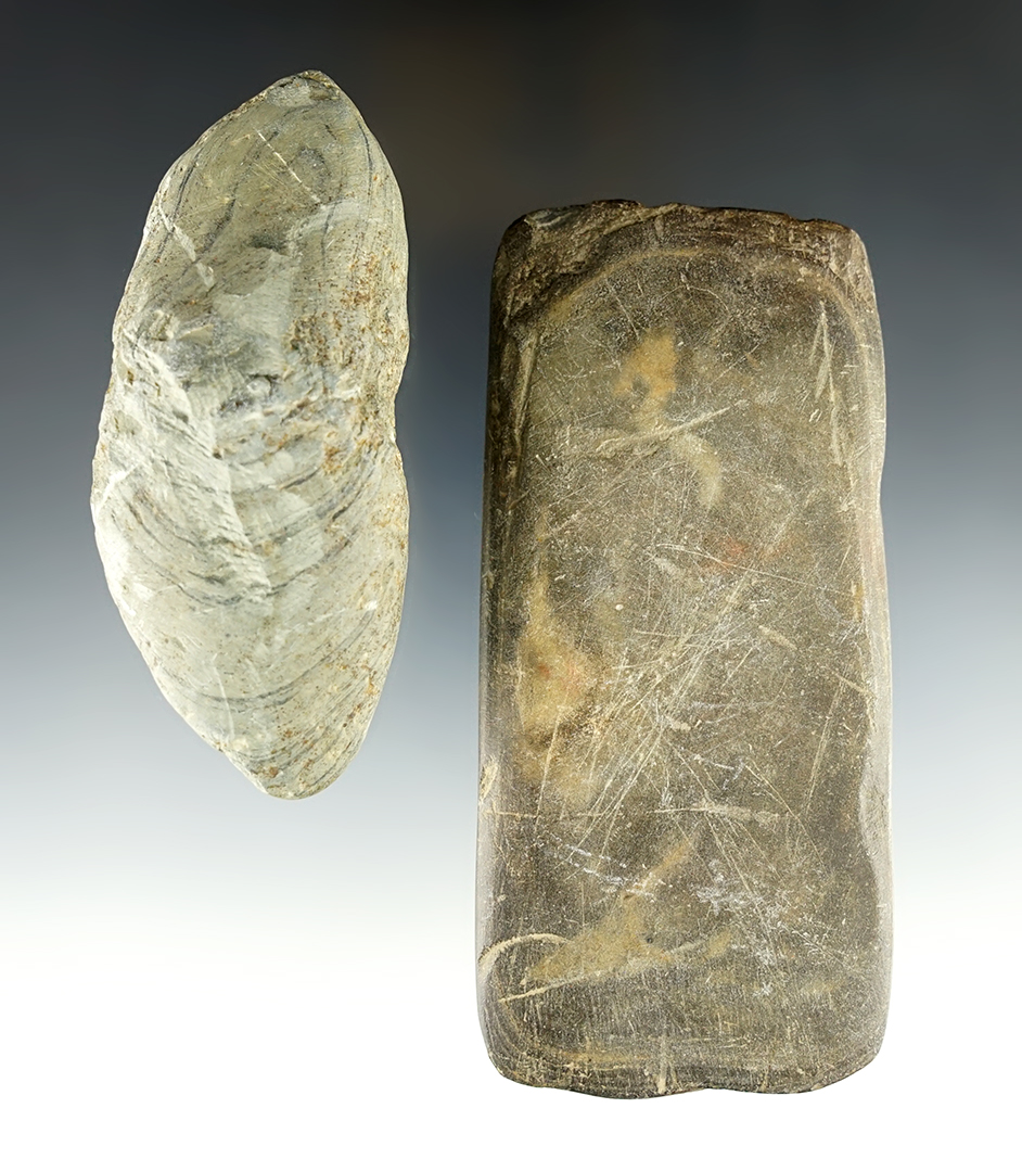Pair of Banded Slate Preforms including a Bannerstone and a Gorget. Found in Ohio.