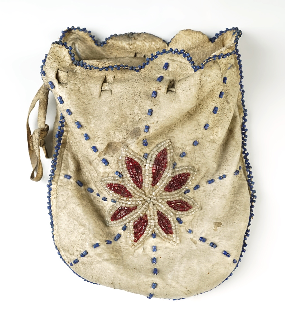 Beautifully beaded 6 1/2" x 4 1/2" vintage floral design Tobacco Pouch made from Leather.