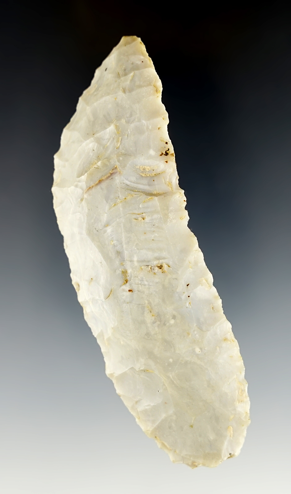 Nicely made 4" Flint Ridge Flint Paleo Knife found in Licking Co., Ohio. Ex. Robert Converse.