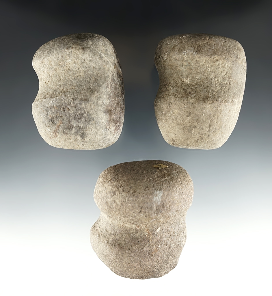 Set of three grooved Ohio Hammerstones in very nice condition. Largest is 2 5/8".