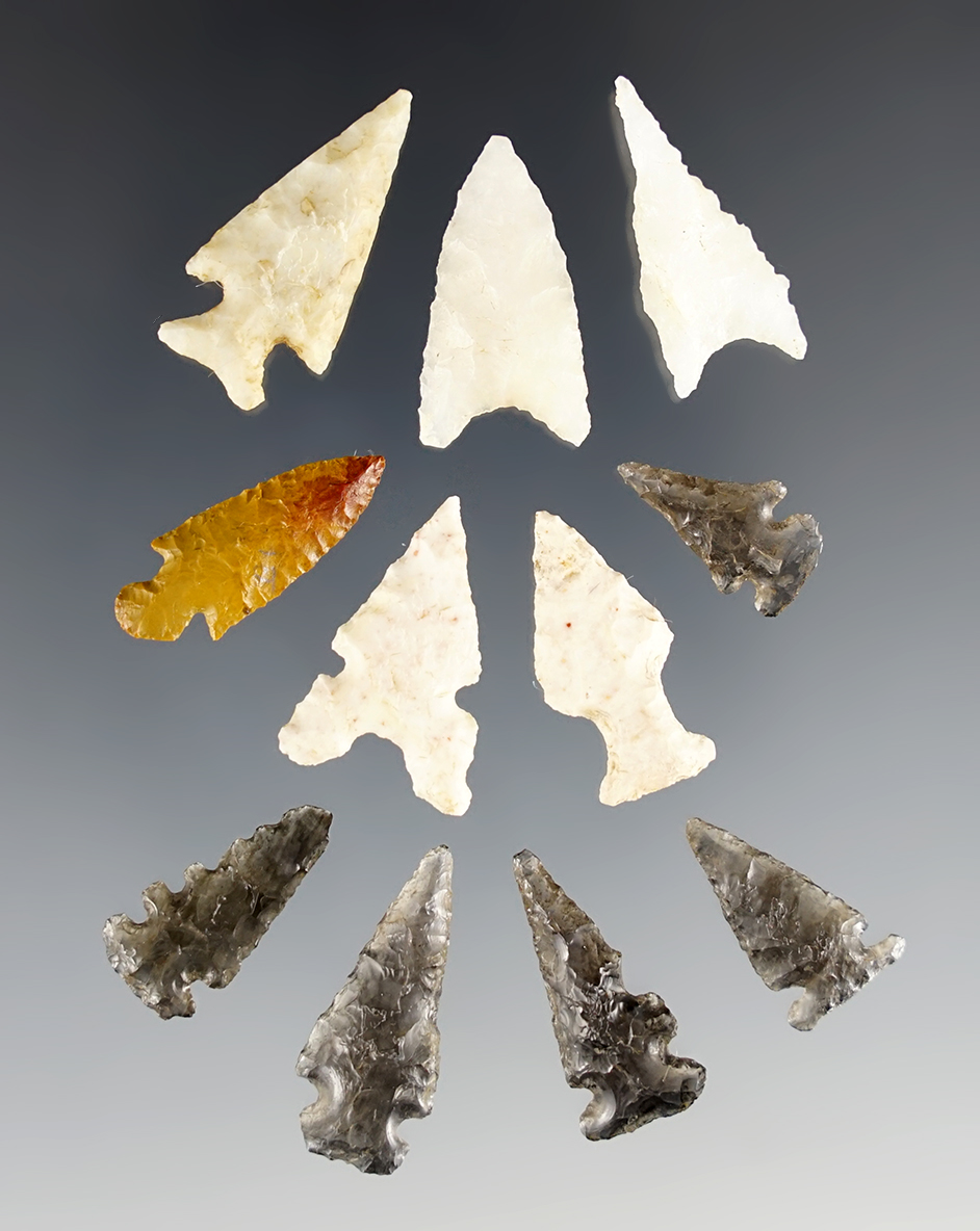 Set of 11 Arizona points in good condition. The largest is 1".