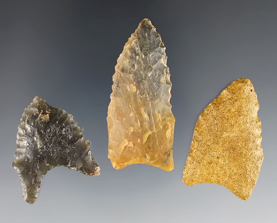 Set of three Dalton points found in Arkansas. Ex. Gregory Perino. The largest is 2".