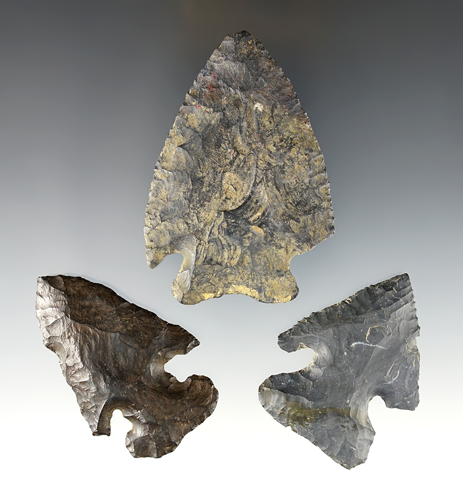 Set of 3 Ohio points including a Thebes from Medina Co., and an E-Notch from Guernsey Co.