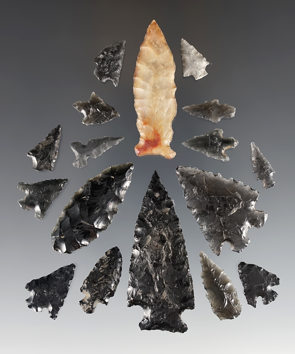 Set of 17  Great Basin points found by Denny and Roddy Presley in Harney Co., Oregon.