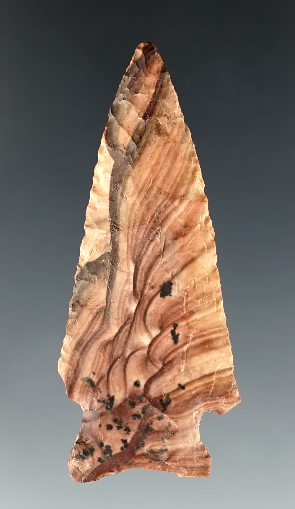 2" Cornernotch Point made from beautiful Biggs Junction Picture Jasper. Found in Oregon.
