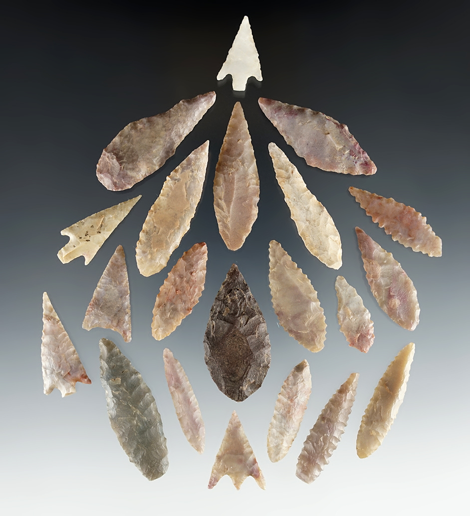 Set of 21 African Neolithic points found in the Sahara Desert in North Africa. Largest is 1 7/8".