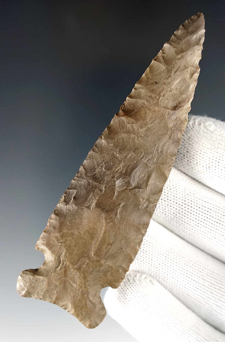 3 15/16" Big Sandy made from attractive brown Chert. Found in Livingston Co., Kentucky. COA.