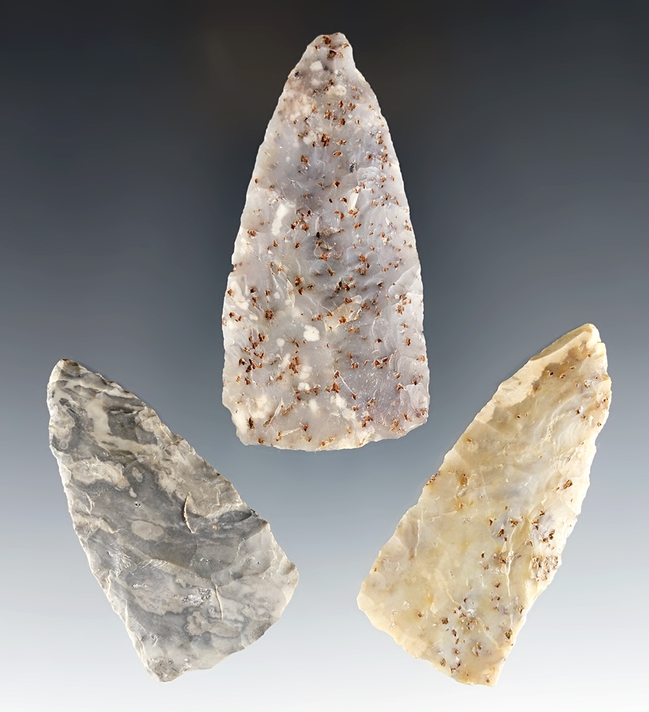 Set of 3 Hopewell Preform Cache Blades found in 1980 by G. Goddard in Jackson Co., Ohio.
