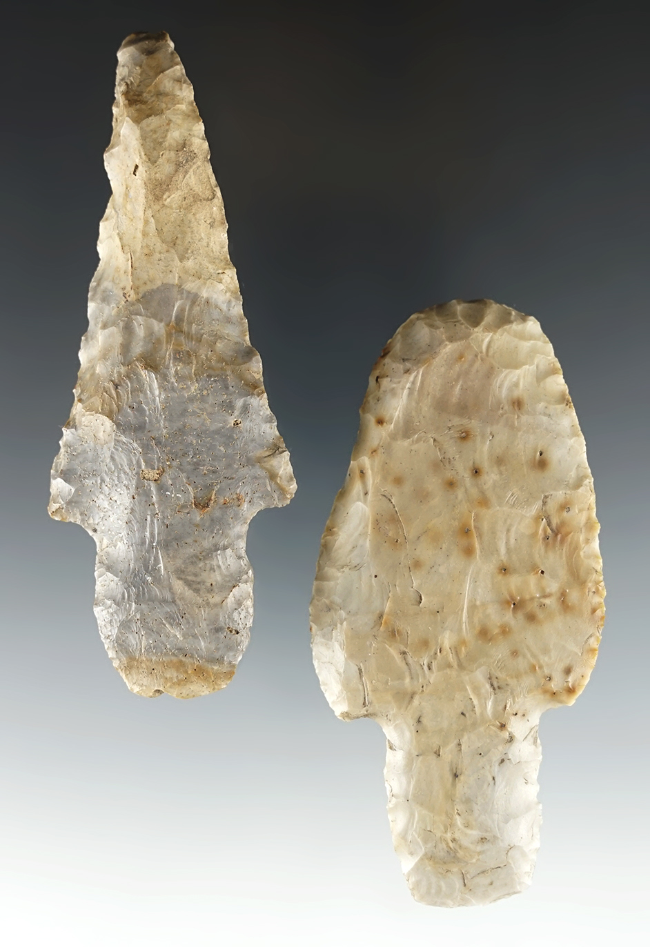 Pair of Flint Ridge Flint Adena Knives found by J. Christensen in Columbus, Pennsylvania.
