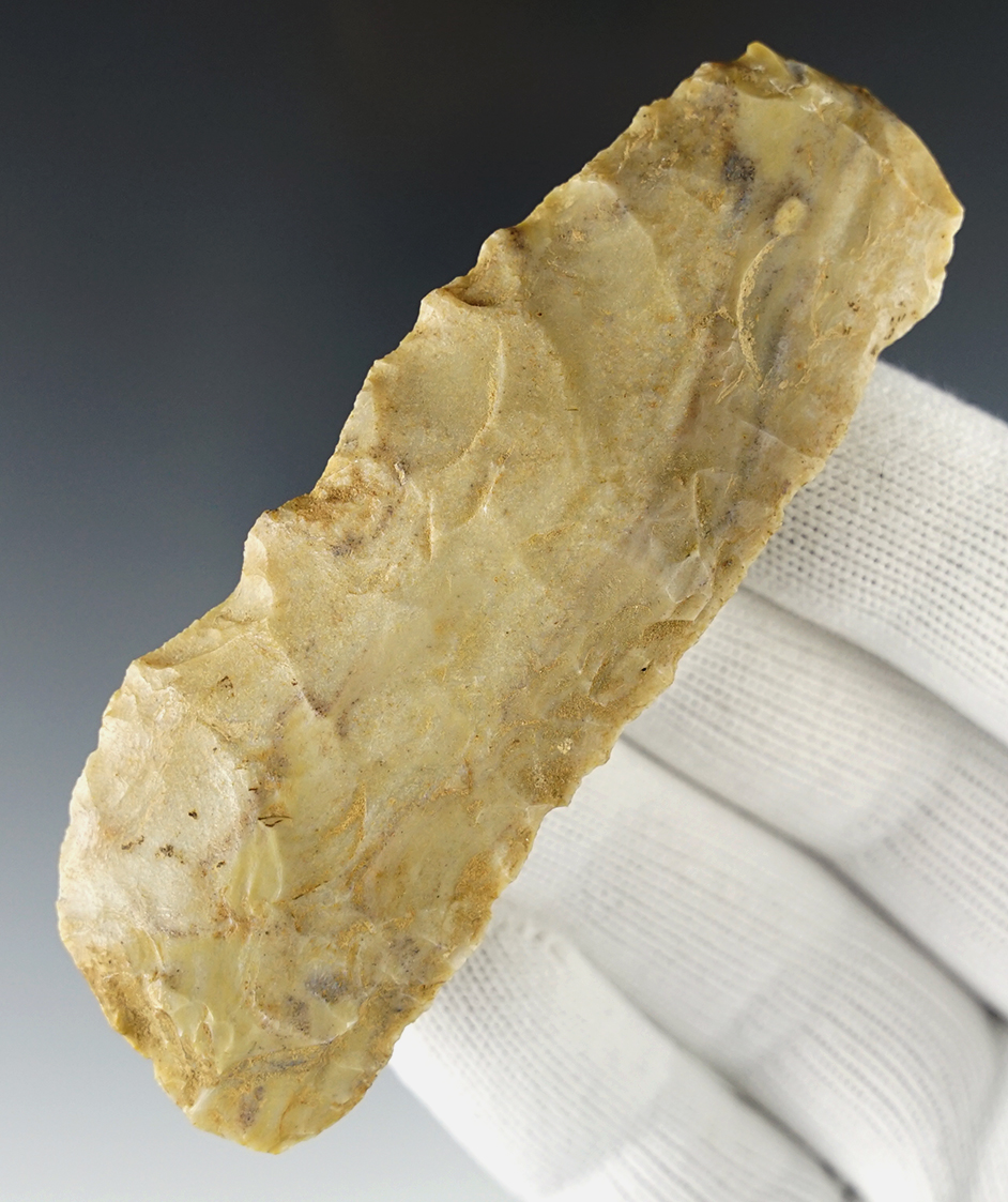 Colorful 3 11/16" Paleo Knife found in Franklin Co., Ohio.