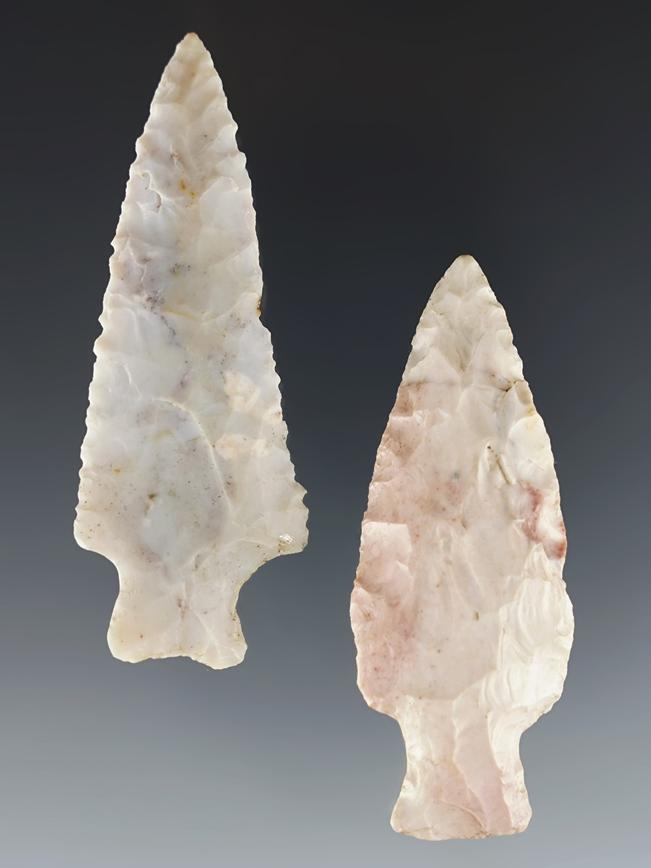 Pair of Flint Ridge Flint points including a 2 9/16" Bottle Neck and a 2 7/8" Heavy Duty.