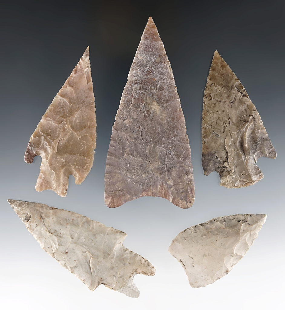 Set of 5 restored Texas points that display nicely. Found close to the Dry Frio River, Texas.