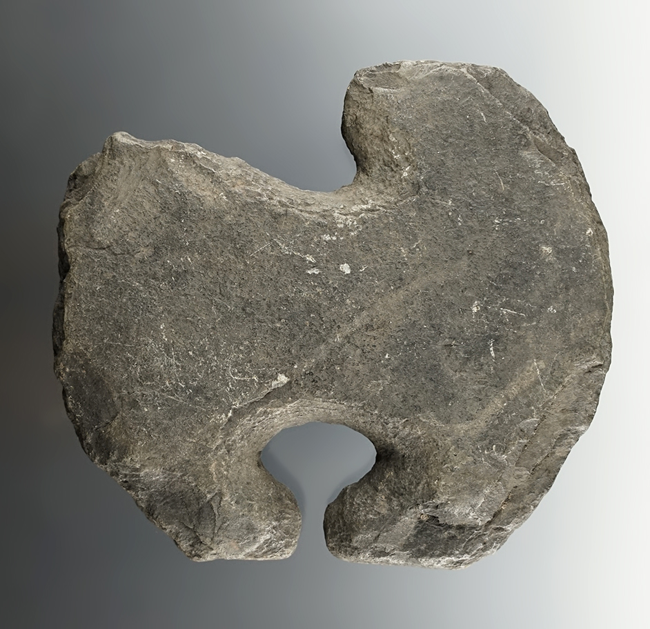 4 1/8" x 3 7/8" Notched Ovate Preform found in Ohio. Made from deeply patinated Slate.