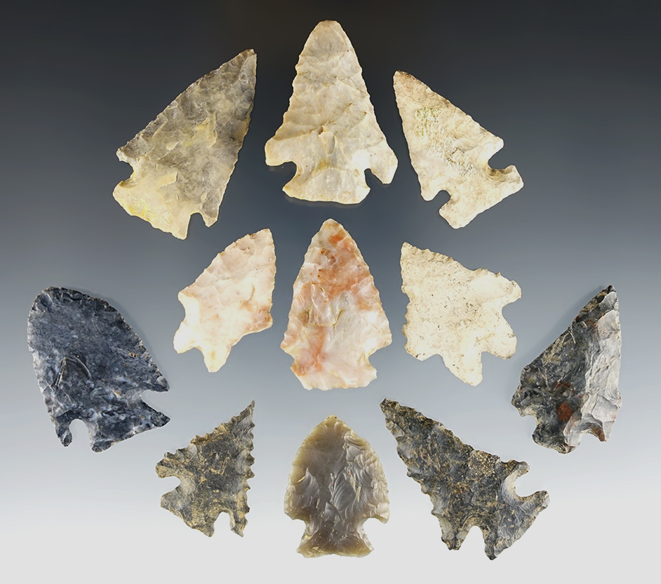 Set of 11 assorted Ohio points in nice condition. The largest is 1 3/4".