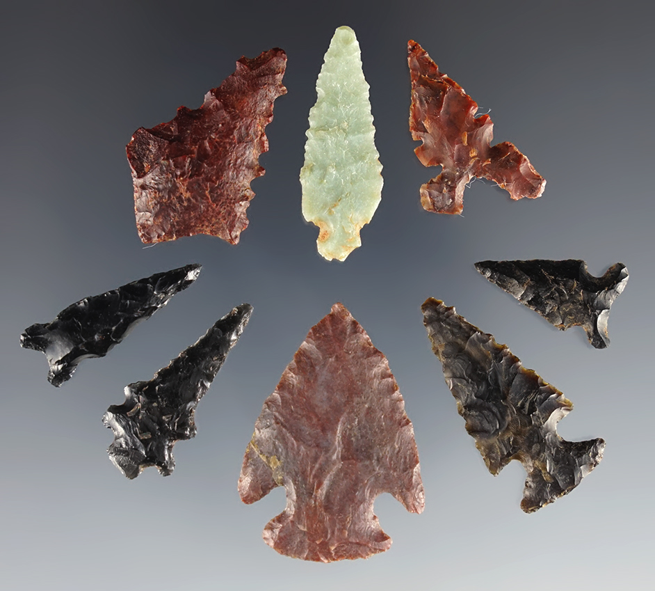 Set of 8 nice Arizona/Colorado points. The largest is 1 5/16".