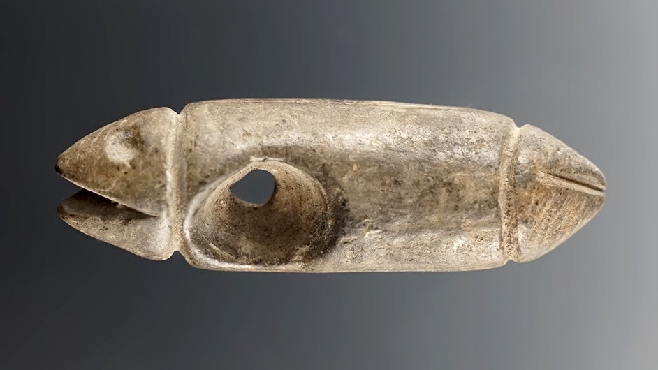 Unique! 1 7/8" Dual Effigy Pendant made from Fired Clay. Found in California. Ex. Rick Walker.