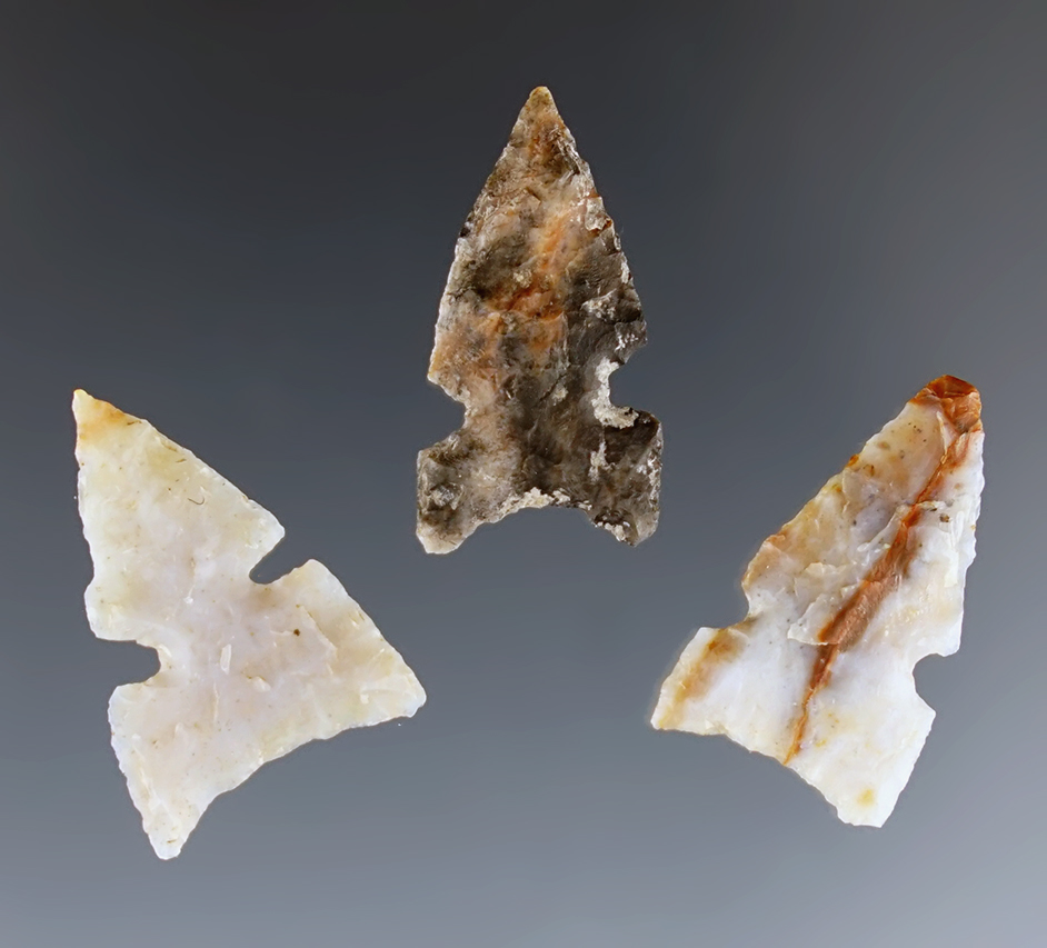 Set of three Washita points found around Palo Duro Canyon, Amarillo, Texas. Largest is 7/8".