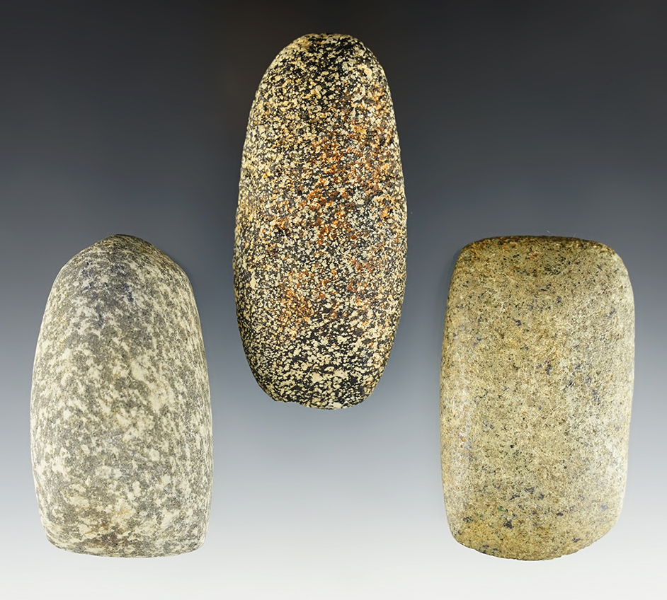 Set of three nice Ohio Celts from Ross, Licking and Coshocton Counties. The largest is 3 3/8".