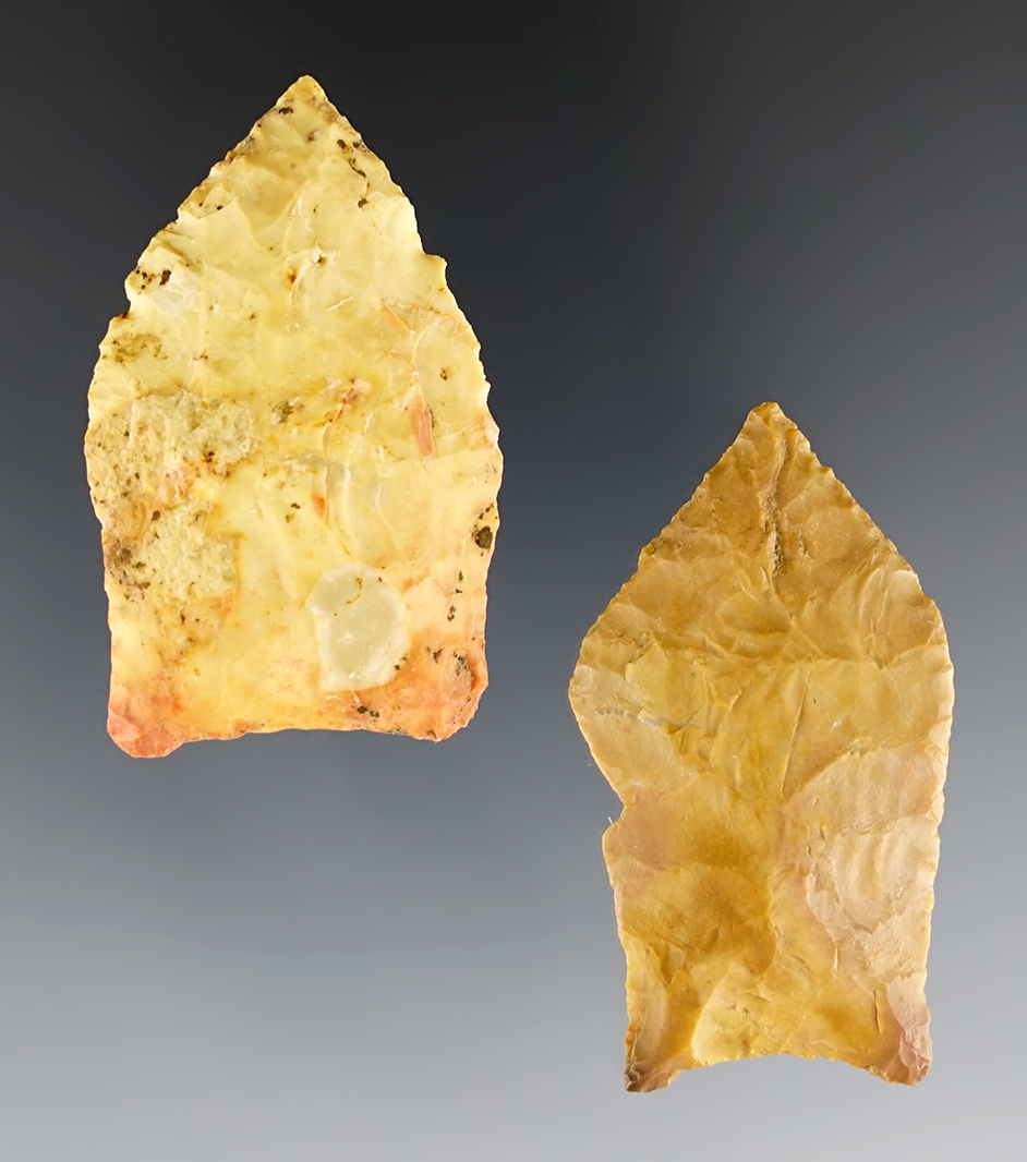 Pair of colorful Pelican Lake points found in Louisiana. The larger is 1 3/4".