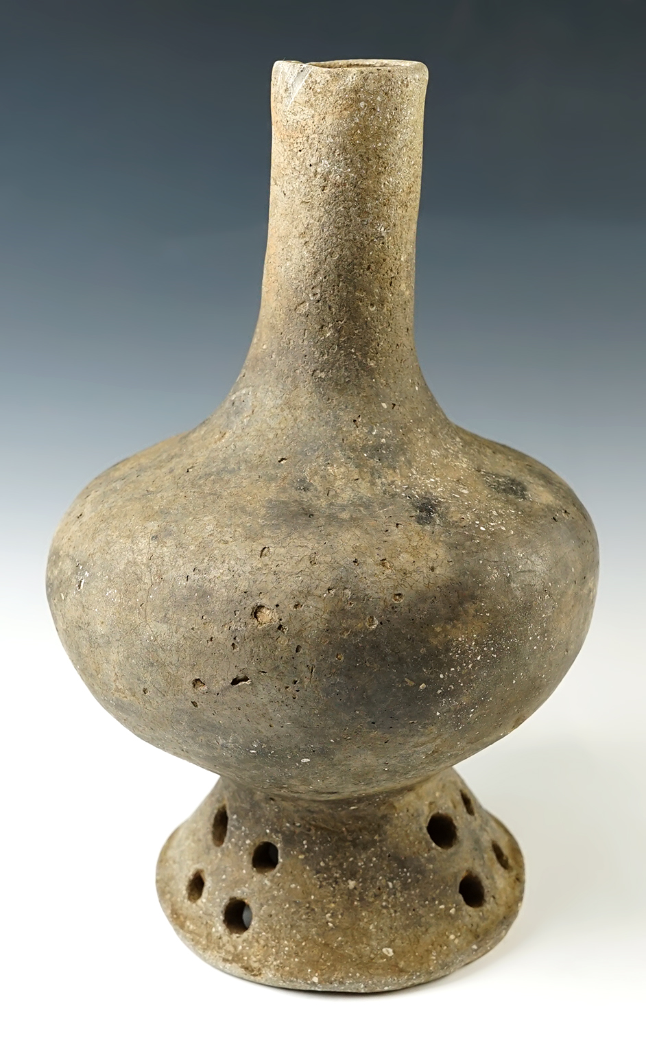 10 3/4" tall x 6 5/8" wide Mississippian Bottle. Recovered in Mississippi Co., Arkansas in 1981.