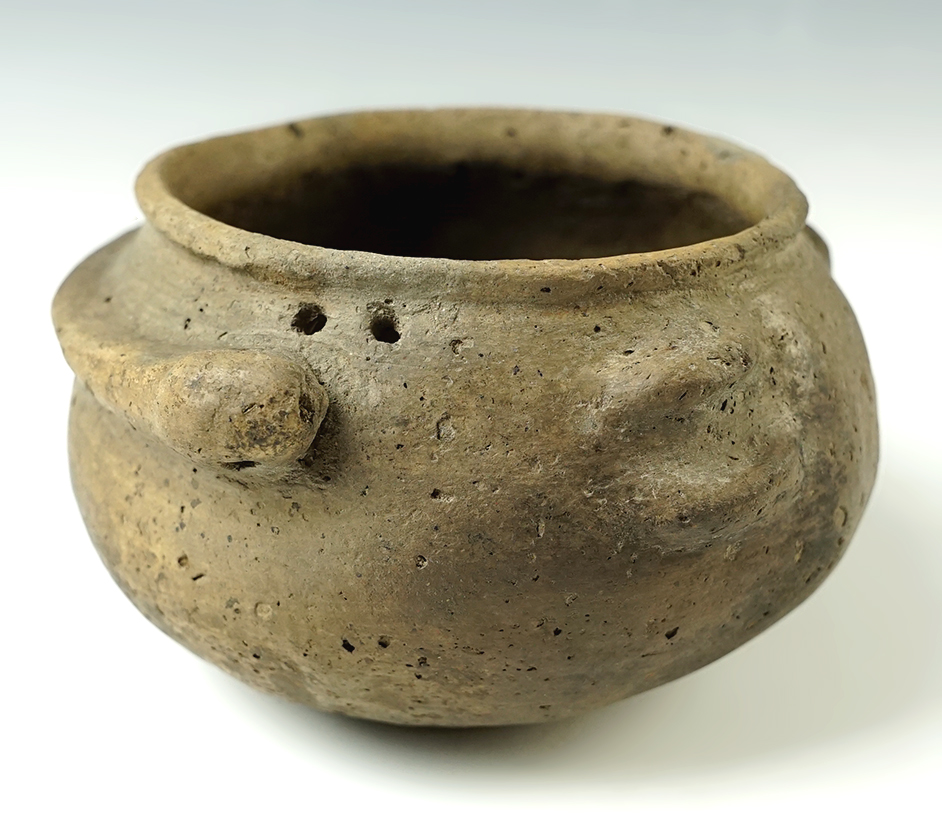 4 5/8" wide x 2 1/2" tall Mississippian Eel Effigy Bowl. Mississippi Co., Arkansas.