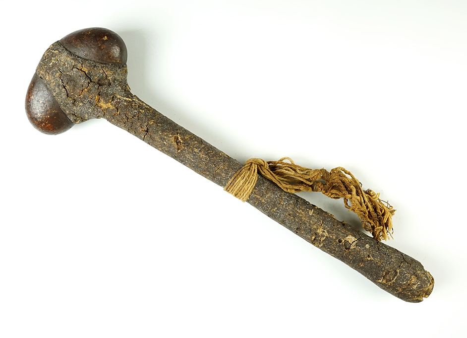 14 3/4" long Leather and Stone Aboriginal Club from Australia or the Pacific Islands.