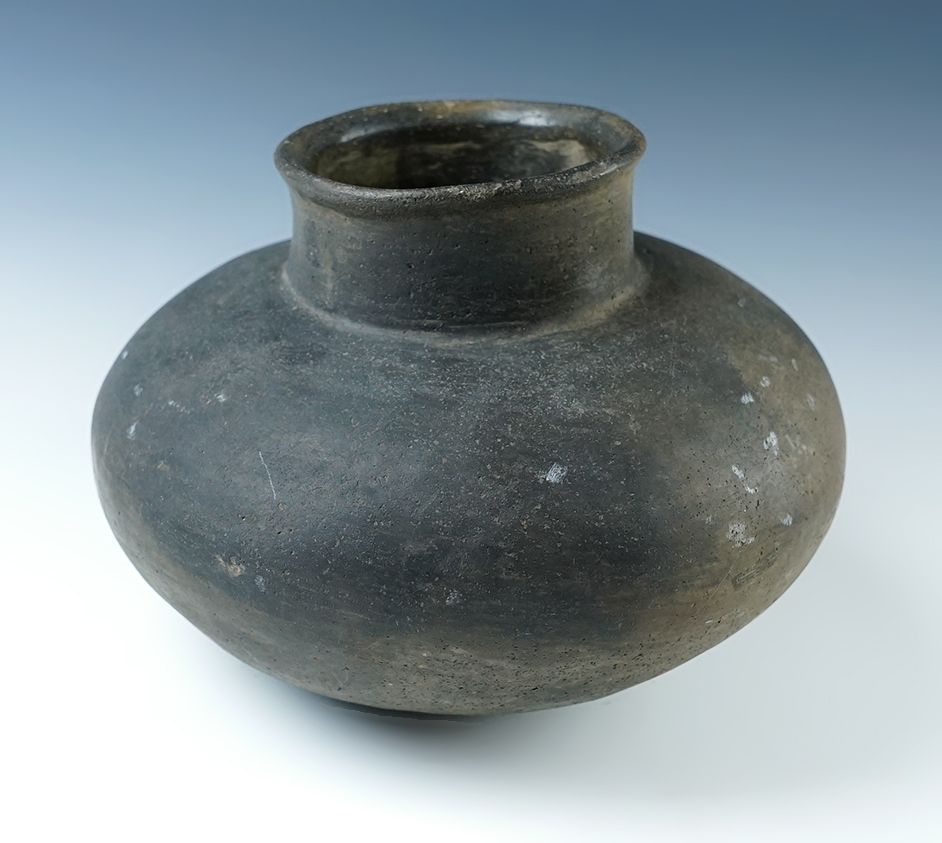 8" wide by 5 1/2" tall Mississippian Pottery Vessel in solid condition. Recovered in Arkansas.
