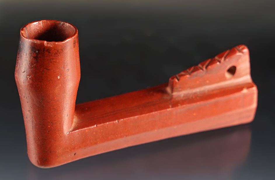 3 3/8" long by 2" tall Catlinite Pipe. Recovered in Ft. Wayne, Indiana.