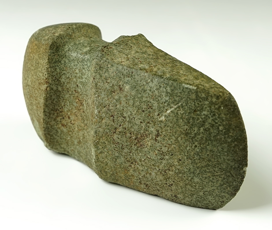 5" long Archaic 3/4 Grooved Axe found in Marion Co., Iowa. Made from patinated Hardstone.