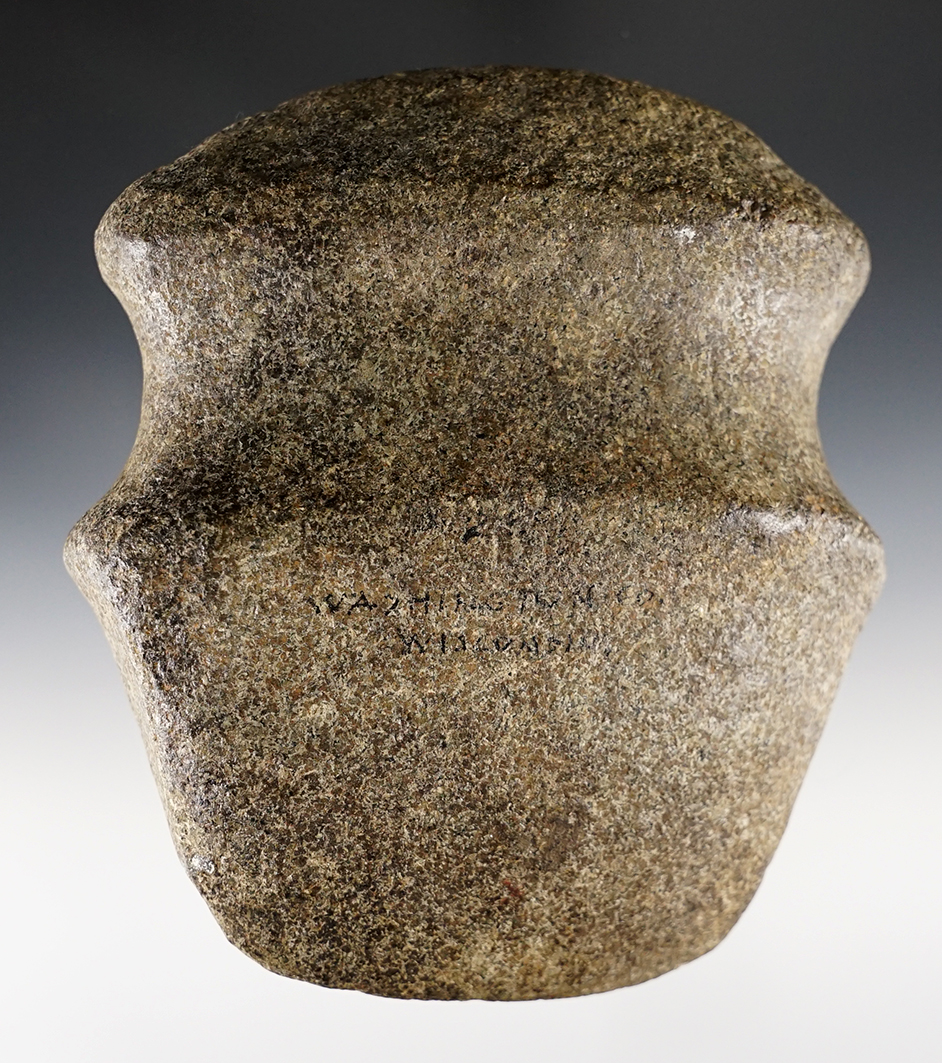 5 1/2" Full Groove Axe made from patinated Hardstone. Found in Washington Co., Wisconsin.