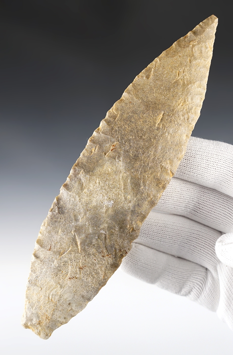 6 7/8" Stemmed Archaic Knife found in Union Co., Illinois.Made from Oolitic Quartzite. COA.