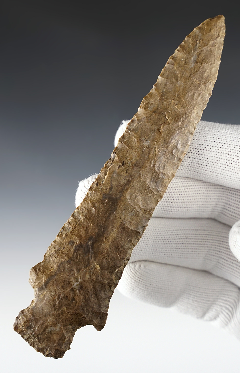 5 5/16" Elk River made from patinated Dover Chert. Found in Stewart Co., Tennessee. COA.