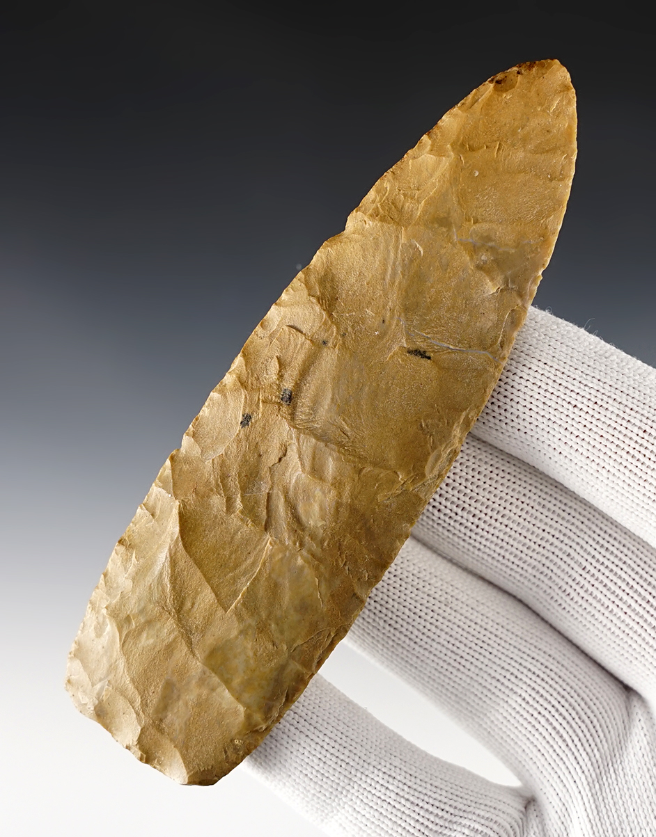 4 11/16" Benton Blade made from Ft. Payne Chert. Found in Davidson Co., Tennessee. COA.