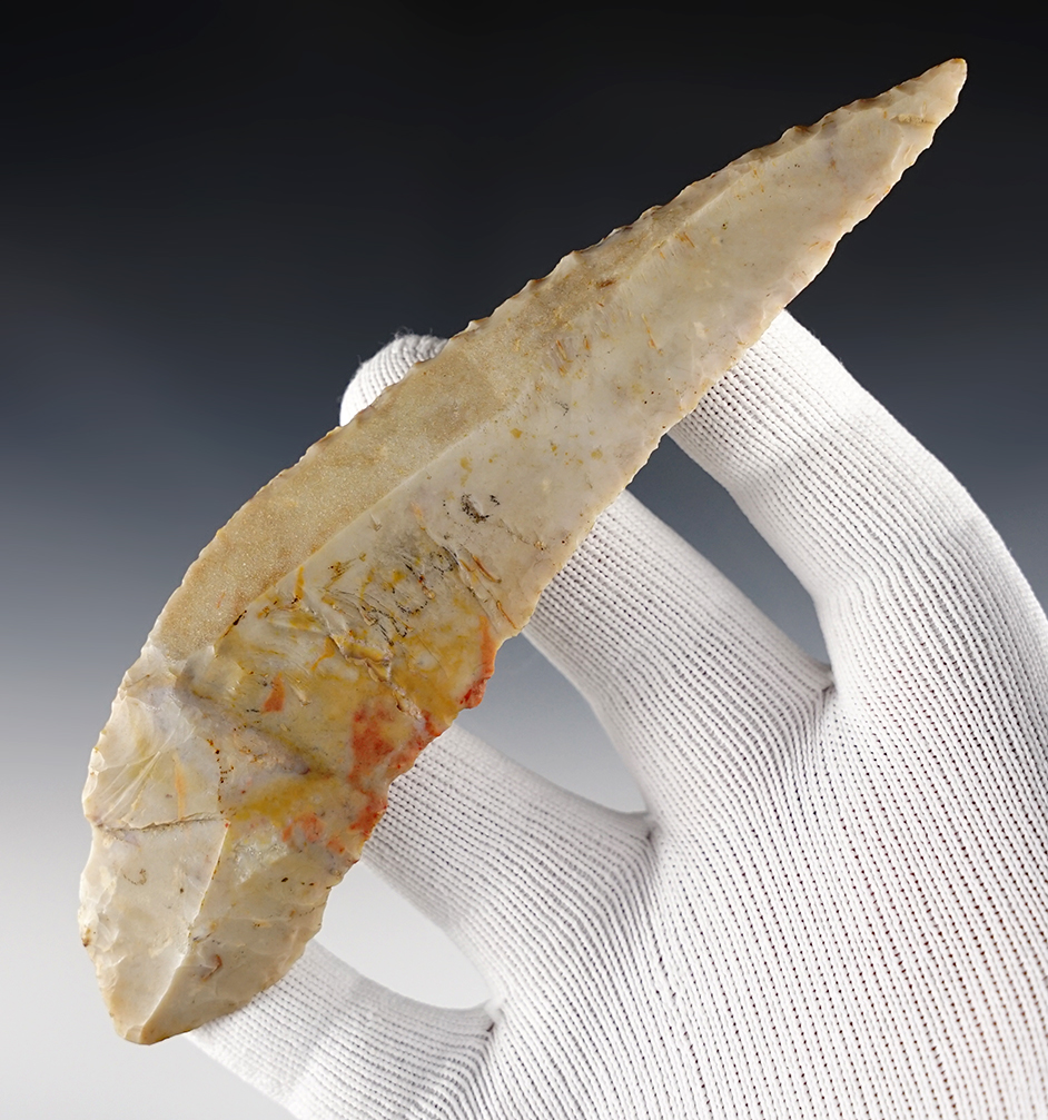 6" Paleo Uniface Knife made from Flint Ridge Flint. Found in Newark, Licking Co., Ohio.