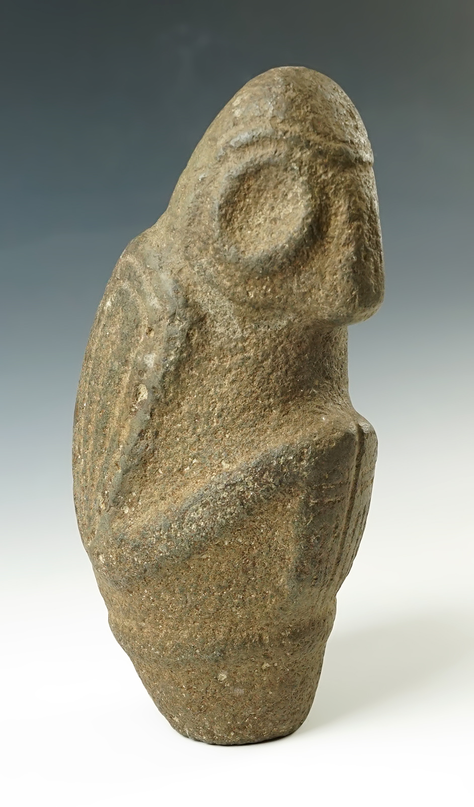 10 1/2" Taino Sitting Owl Effigy carved from Hardstone. Recovered in Hispaniola.