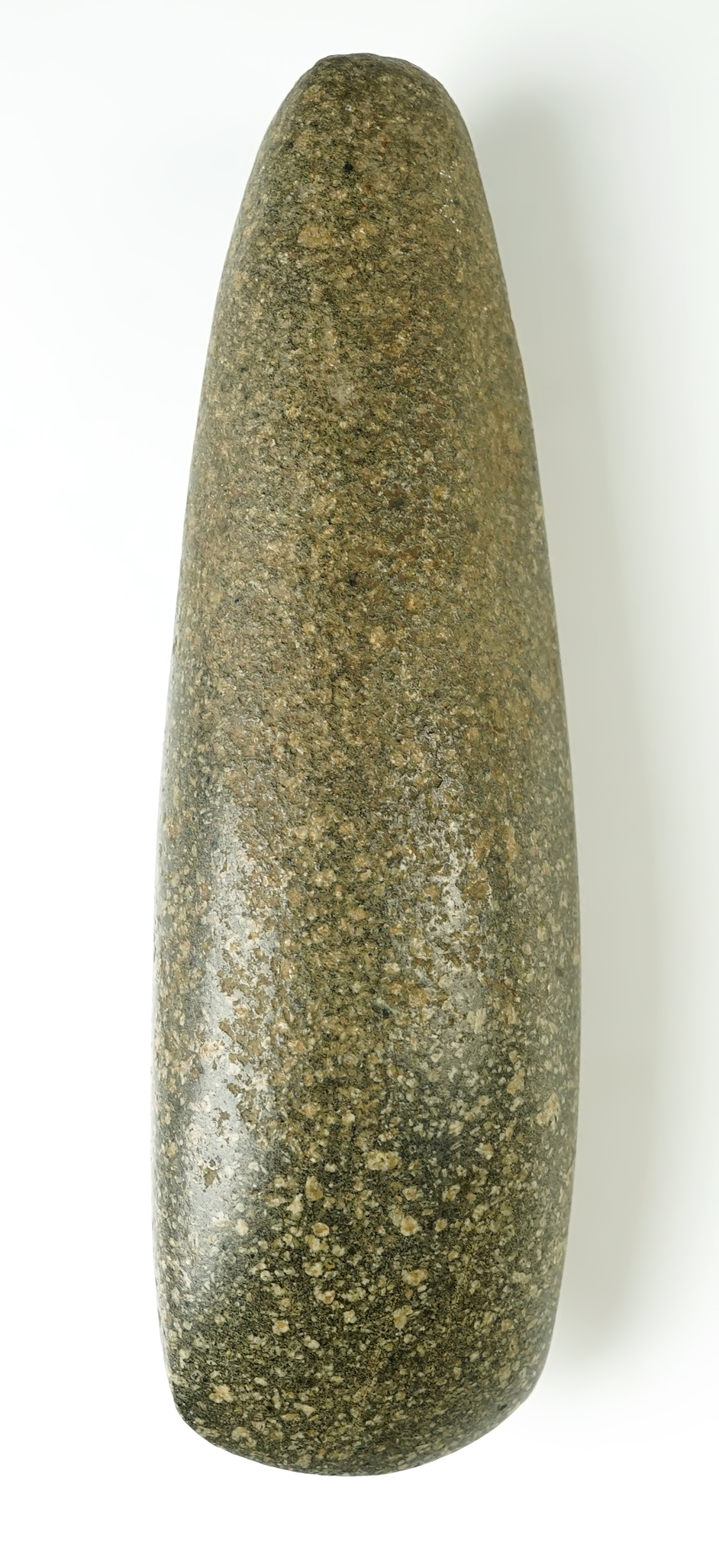 9 3/16" Celt made from polished Hardstone . Found near Illinois River in Fulton Co., Illinois.