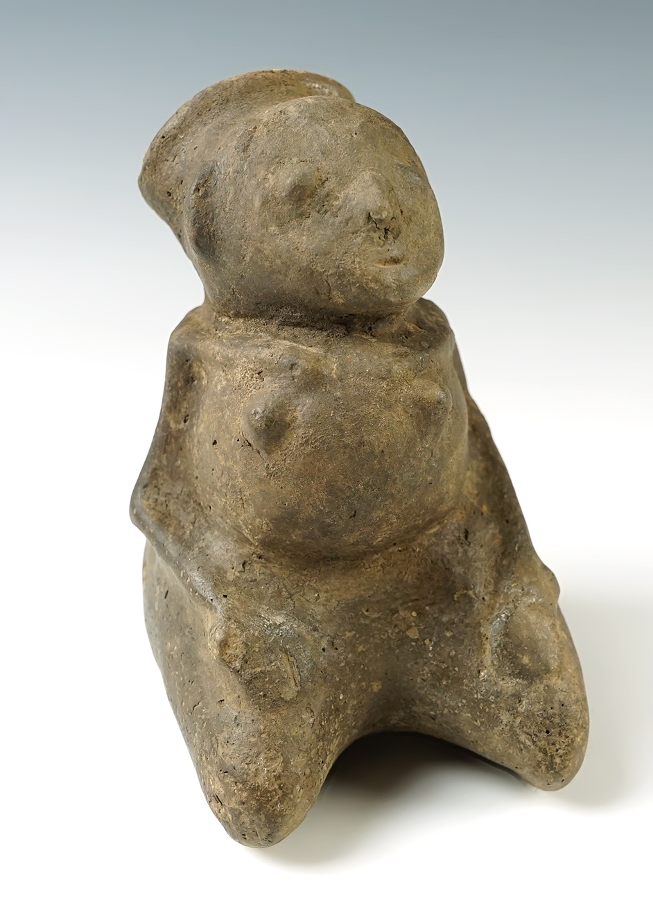4 7/8" tall x 4" wide Mississippian full bodied rocking Human Effigy. Vandever Site, Tennessee.