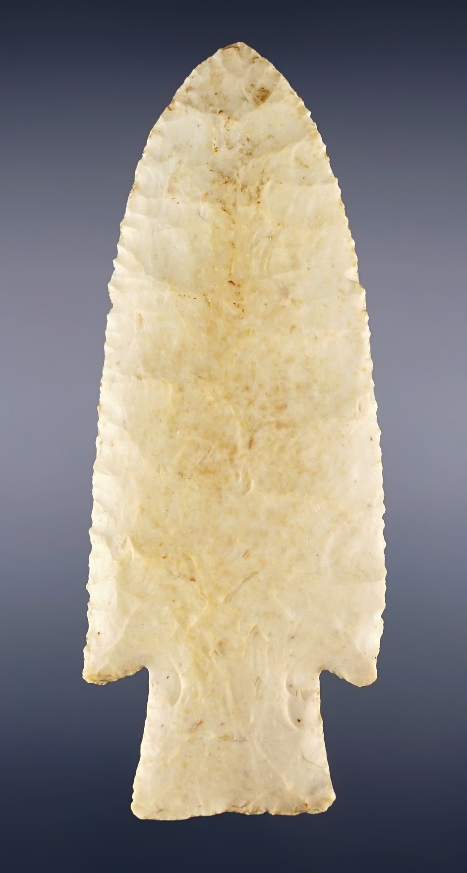 Nice! 4 1/8" Hardin with excellent secondary flaking to blade edges. Recovered in Illinois.