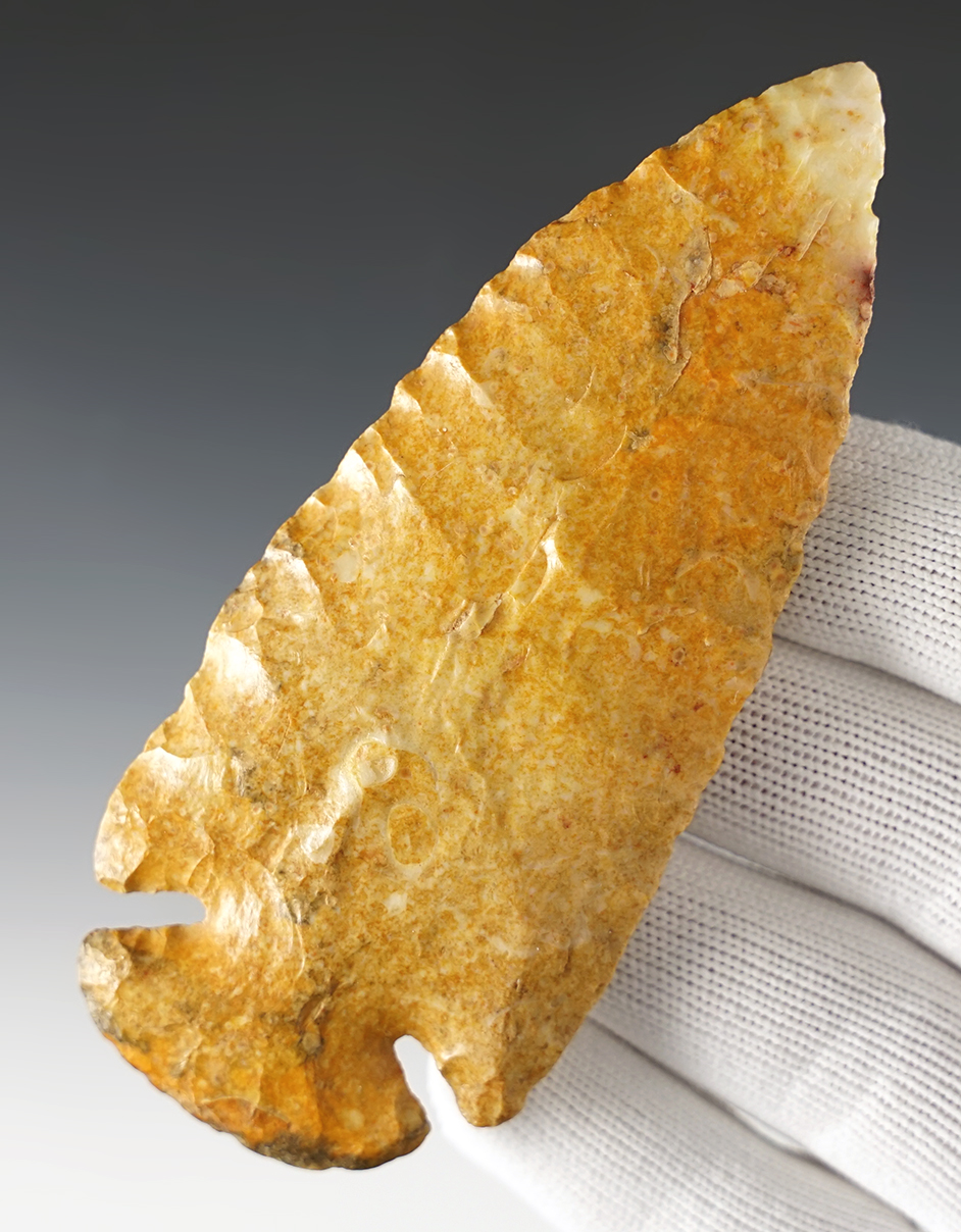 Heavily creek-stained 4 1/4" Dovetail found in Audrain Co., Missouri. Well made example.