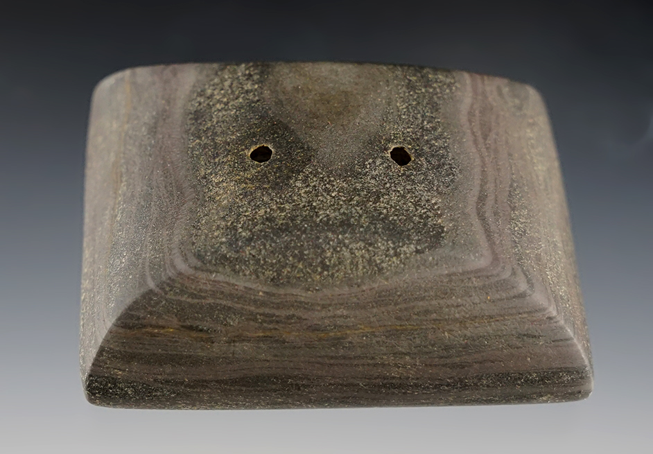 2 7/16" Banded Slate Adena Semi-Keeled Gorget that is in flawless condition. Found in Ohio.