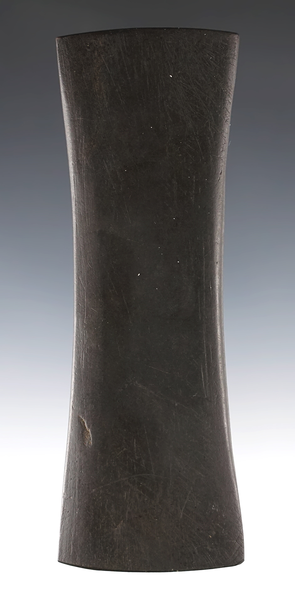 4 7/8"  Adena Tablet Gorget. Black Slate, undrilled. Found in Greenville Creek, Darke Co., Ohio.